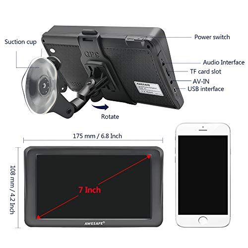 AWESAFE GPS Navigator for Car Truck RV with Bluetooth, Latest 2025 Map 7 inch Touch Screen GPS for Car, Vehicle GPS with S...