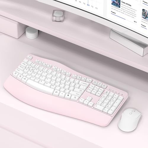 Ergonomic Wireless Keyboard and Mouse Combo, Wave Keys Keyboard with Wrist Rest for Natural Typing, 3 DPI Adjustable Ergon...