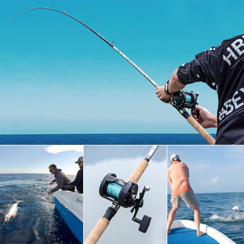 Sougayilang Fiberglass Fishing Pole Conventional Reel Combo with Durable P-Cork Rod Handle, Medium Heavy for Catfish Salmo...