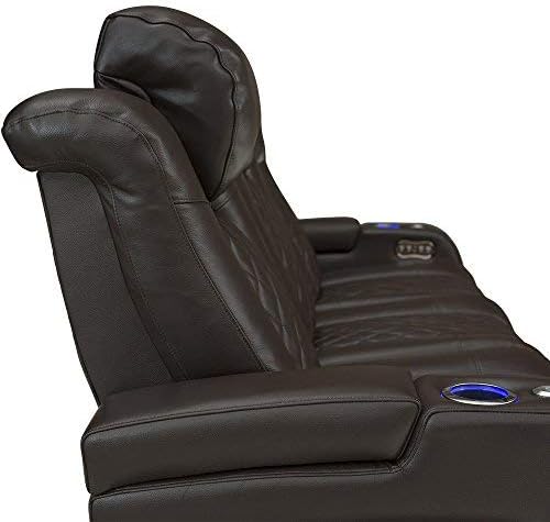 Seatcraft Anthem Home Theater Seating - Italian Leather - Power Recline Loveseat - Center Storage Console - Powered Headrests - Arm Storage - USB Charging - Cup Holders, Brown