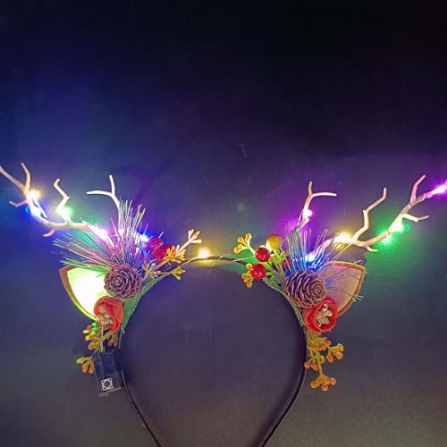 Clataly LED Headband Glowing Reindeer Antlers Hair Accessories Luminous Tiara Christmas Hoop Feather Headwear for Women