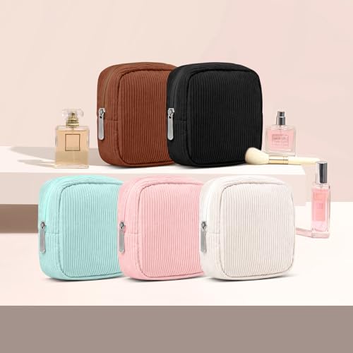 Small Makeup Bag for Purse – Mini Travel Cosmetic Pouch with Metal Zipper, Compact Corduroy Mini Makeup Bag for Cosmetics,...