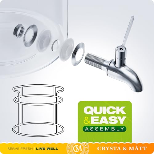 2.2 Gallon Glass Beverage Dispenser With Stand | Glass Water Dispenser With Stand | Leakproof Spigot | Ideal for Hot and I...