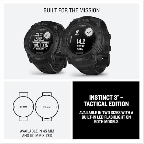 Garmin Instinct® 3 Tactical Edition, 50mm, Solar Charged Display, Rugged Outdoor GPS Smartwatch