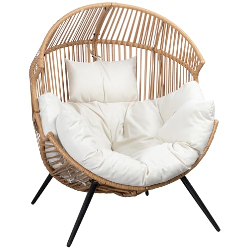 Shintenchi Wicker Egg Chair Outdoor Rattan Patio Chair with Cushion,Oversized Patio Lounge Chairs with Cushion Egg Basket ...