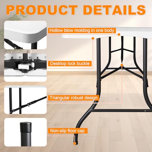 FROASISPRO 6ft Folding Table, Portable Heavy Duty Plastic Fold-in-Half Utility Table for Indoor/Outdoor Use, Dining, Campi...