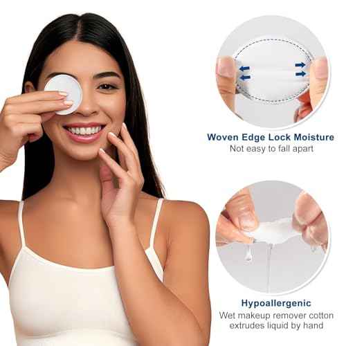 Cotton Rounds for Facial Cleansing and Nail Polish Removal - 100% Pure Cotton, Hypoallergenic Makeup Remover Pads, Lint-Free Multi-Layer Design (100 Count, Pack of 3)