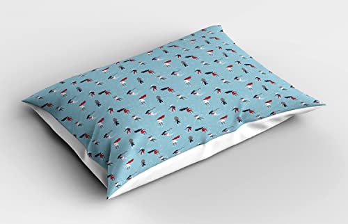 Lunarable Winter Pillow Sham Set of 2, Cartoon Skier Girls Pattern Frozen Pond Outdoor Theme Extreme Sports, Quality Micro...
