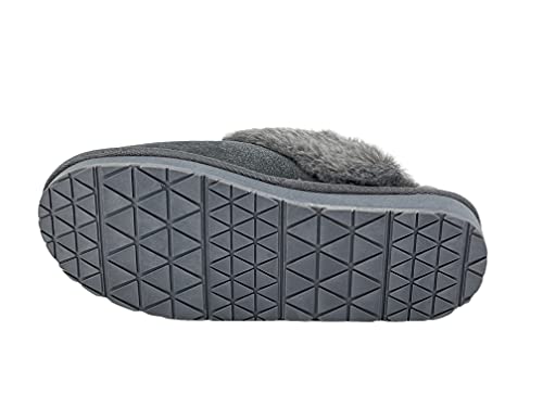Clarks Womens Open Back Suede Leather Comfort Clog Slipper JMS0583C - Plush Faux Fur Trim - Indoor Outdoor House Slippers ...