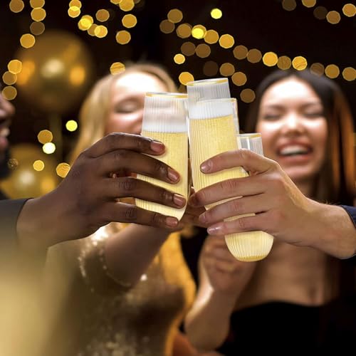 eventpartener 48 Pack Plastic Stemless Disposable Champagne Flutes, Unbreakable 9Oz Champagne Glasses, Origami Style Bulk ...