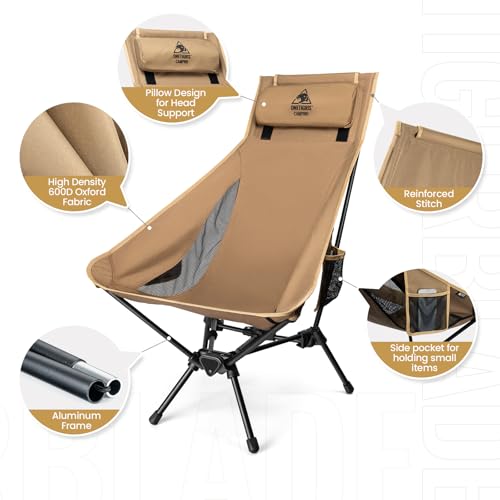 ONETIGRIS Tigerblade High Back Camping Chair with Pillow Design, Comfortable Widened Seat Folding Chair