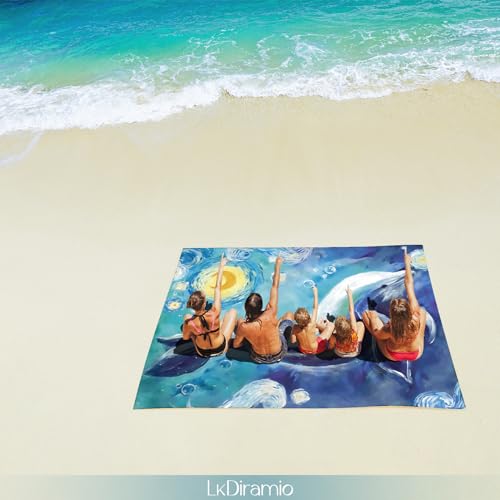 LkDiramio Beach Blanket Sand Proof Waterproof Oversized 100" x 80" Sand Free Mat with Corner Pockets and Mesh Bag for Outd...
