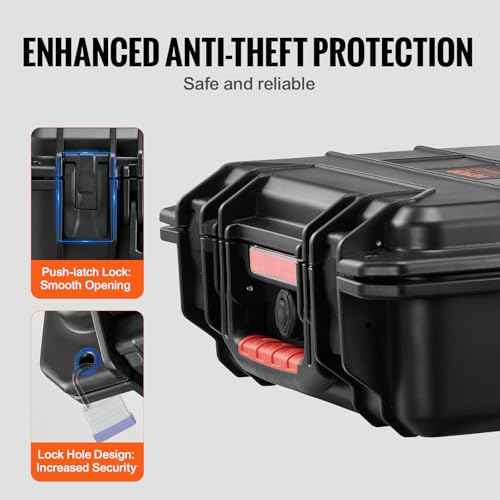 VEVOR Weatherproof Hard Case, Heavy Duty Protective Dry Box Case with Pre-cut Foam, Retractable Pull Handles for Travel, Hunting, Military, Tactical, IP67 Waterproof for Cameras(14.96x11.81x5.51)