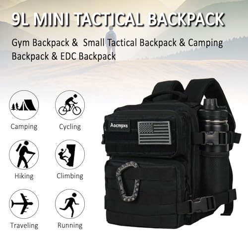 Aocmpxs Mini Tactical Backpack, 9L Small Gym Backpacks Sport Bag for Men Women Molle Military Pack with US Flag Patch and ...