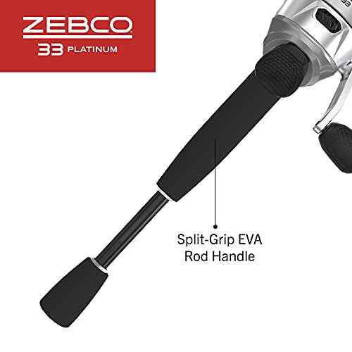 Zebco 33 Platinum Spincast Reel and Fishing Rod Combo, Anti-Reverse Clutch, Silver