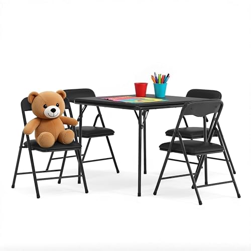 EMMA + OLIVER Kids Black 5 Piece Folding Activity Table and Chair Set for Home & Daycare