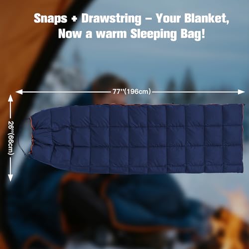 easedeco Down Camping Blanket - Navy Blue, 1lb 6oz / 77 * 52'' Lightweight Packable Warm Puffy Travel Quilt with Footbox, ...