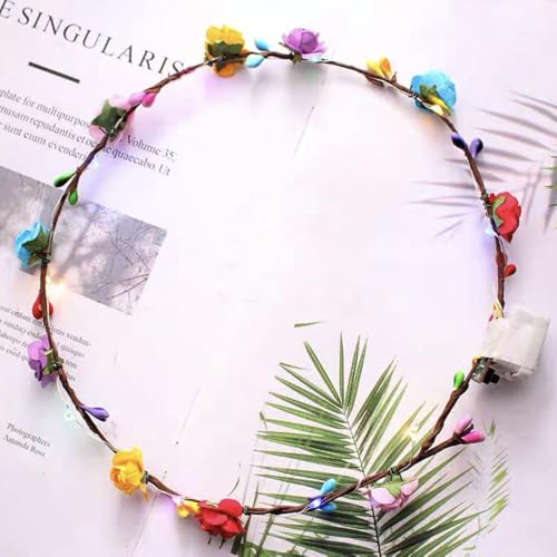 Led Light Women Flower Girl Headband Glow Blinking Crown Hair Wreath For Halloween Girls Women Cosplay Holiday Wedding Par...
