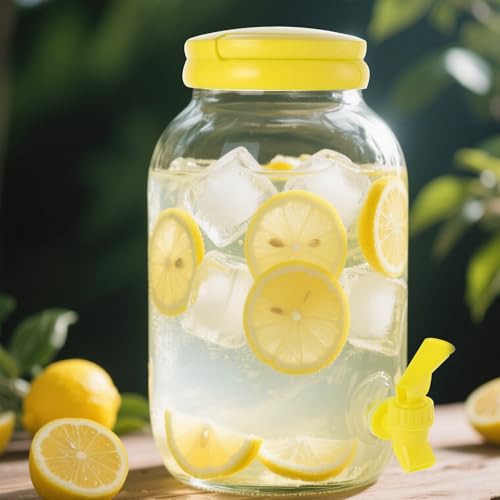 2 Pcs Plastic Beverage Dispenser with Spigot and 40 Pcs Lemon Paper Party Cups Kitchen Fridge Clear Plastic Drink Summer B...