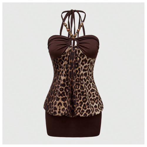 Verdusa Women's Leopard Halter Mini Dress Y2k Western Bodycon Dresses Club Outfits