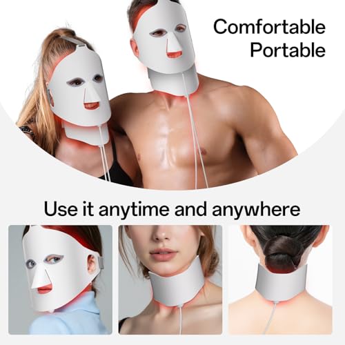 Red Light Mask for Face and Neck - 7 Colors Red Light Mask, Facial Skin Care Device, Portable, Rechargeable and Ergonomic Design for Home