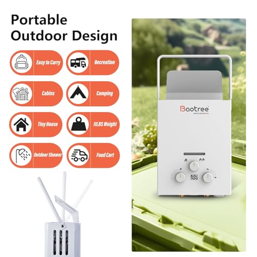 8L Tankless Water Heater Propane with Digital Display, 2.11 GPM Portable Instant Hot Gas RV Water Heater with Overheating ...