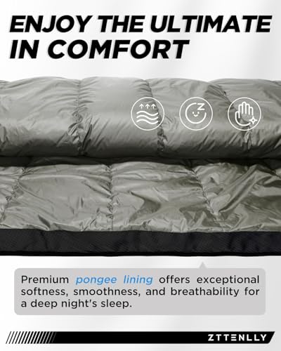 ZTTENLLY Down Sleeping Bag for Adults - Lightweight & Compact for Backpacking, Camping and Hiking - 45-52 Degree and 3 Sea...