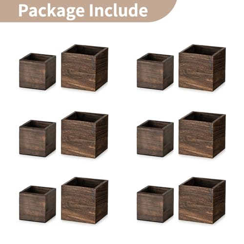 NUPTIO Wooden Box for Centerpiece Wedding: 12 Pcs Rustic Square Planter Box for Christmas Table Fall Decorations - 4×4" & ...