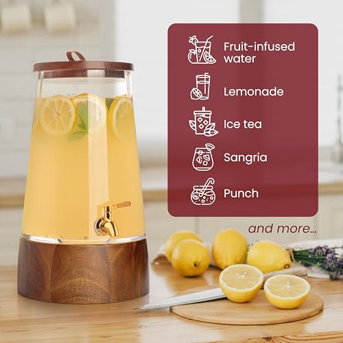 FOODLE Large Glass Drink Dispenser with Spigot - Glass Beverage Dispenser with Stand - Perfect for Parties & Weddings - Pi...