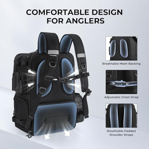 KastKing BaitSpace 50L Fishing Tackle Backpack with Removable Bait Binder,2 Rod Holders Storage Fishing Gear and Equipment