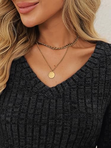 AUTOMET Womens Sweater Dresses Winter Long Sleeve Fall Fashion 2026 V Neck A-Line Flowy Mini Casual Dress Comfy Work Clothes