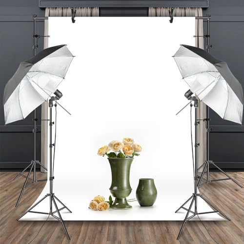 HYJ-INC Photography Umbrella Lighting Kit With 85w Led bulb,Muslin Backdrop (White Black), Backdrop, Clips Clamp,8.5*10ft ...