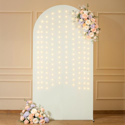 Ivory 7.2FT Arch Backdrop Cover with Lights String Wedding Arch Covers Stretchy Backdrop Party Baby Shower Bridal Shower P...