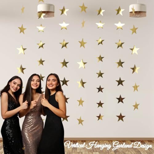 Rypyp 105Feet Gold Star Garland Hanging Graduation 2026 Party Supplies Decor- Golden Star Double Side Twinkle Paper Stars ...