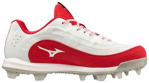 Mizuno Women's Finch Elite 6 Low TPU Softball Cleat, White/Red, 9