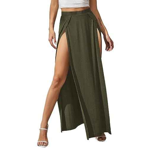 Verdusa Women's Elastic Waist High Split Wrap Flowy Long Maxi Skirt