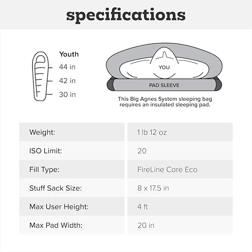 Big Agnes Kids & Youth Sleeping Bag – Ultralight Cold Weather Backpacking & Camping, Kids, Juniors, Teens, 20 Degrees