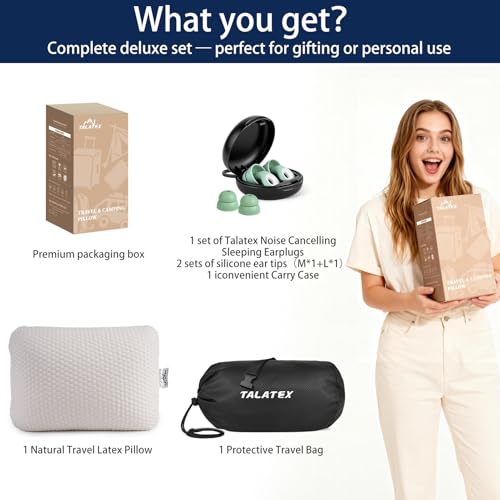 Talatex 100% Natural Premium Talalay Latex Travel Pillow, Camping Pillow, Small Camping Pillow with Compressible Stuff Sac...