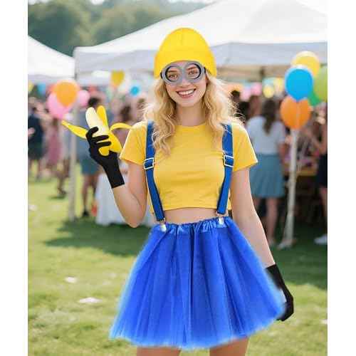 MEEZY 5 Pcs Yellow Halloween Costume Accessories Women Beanie Tutu Skirt Suspenders Goggles Cosplay Dress Up Supplies
