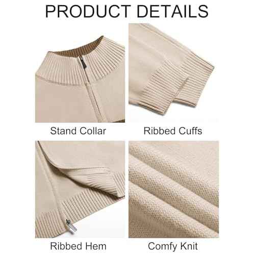 Runcati Mens Full Zip Cardigan Sweater Casual Knit Stand Collar Cardigan Slim Fit Color Block Fall Winter Sweaters