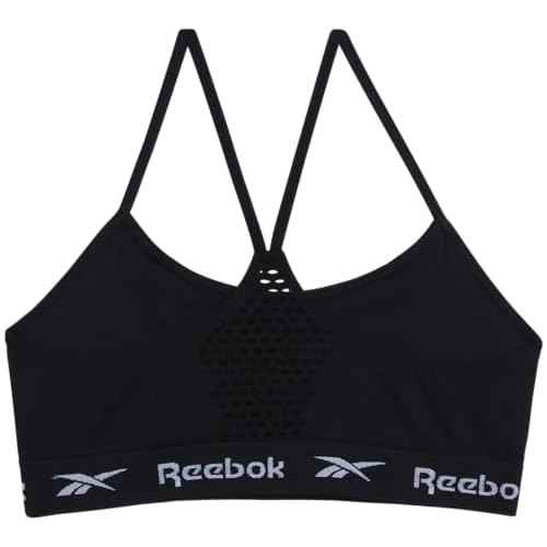 Reebok Girls Training Bra - 2 Pack Racerback Crop Cami Bralette with Removable Pads - Soft Seamless Bras for Teens (6-16)