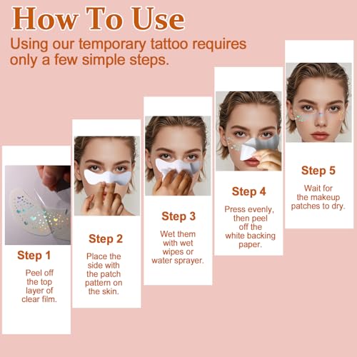 Boko 10Pcs Holographic Glitter Freckles Face Tattoo, Star Face Glitter Speckles Makeup Patches for Pride Accessories, Wate...
