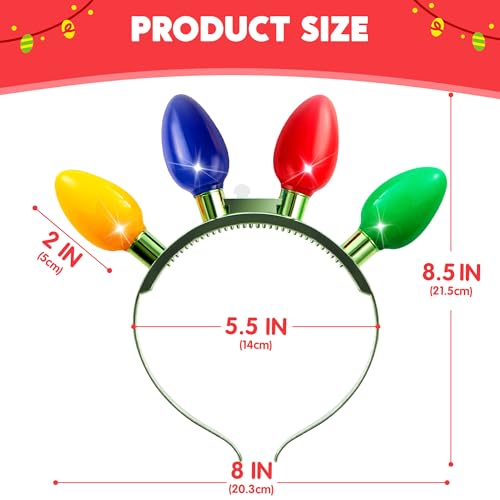 JOYIN Christmas LED Headband Light Up Bulb with 4 Colorful LED Bulbs for Adults Christmas Party Supplies Xmas Accessories
