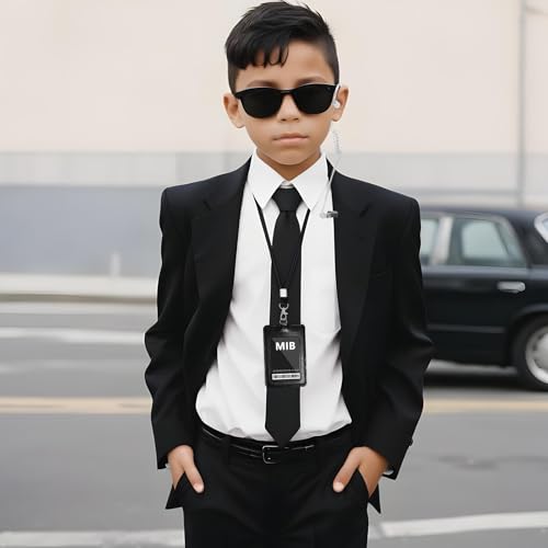 Halloween Agent Costume Set for Men Women Secret Security Guard Costume Accessories for Alien Party Cosplay Game Black