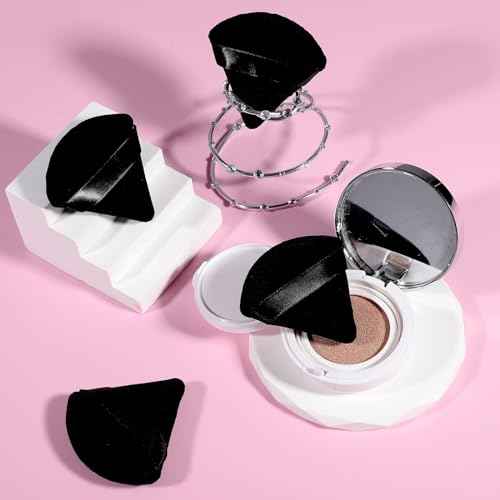 Pimoys 6 Pcs Powder Puff Face Soft Triangle Makeup Puff Velour Makeup Sponge Stocking Stuffers for Loose Powder (Black)