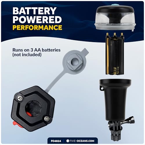 Five Oceans LED Portable Bi-Color Boat Navigation Light, Rail Mount Swivel Base, 2 NM Visibility, IP67 Waterproof, Batter...