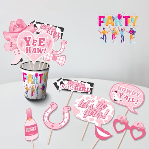 Western Themed Photo Booth Props - 27 Pcs Let's Go Selfie Props Favors Supplies - Country Wild West Centerpiece Sticks - M...