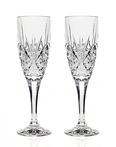 Godinger Silver Art Dublin Non-leaded Crystal Barware Champagne Flutes Glasses, Set of 2