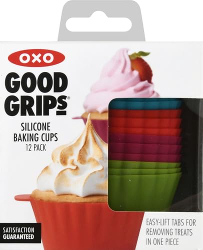 OXO Good Grips Silicone Baking Cups, Pack of 12, Reusable, BPA-Free, Dishwasher Safe, Non-Stick, Food Grade, Cupcake Cups, Muffin Cups, Cupcake Liners, Muffin Liners