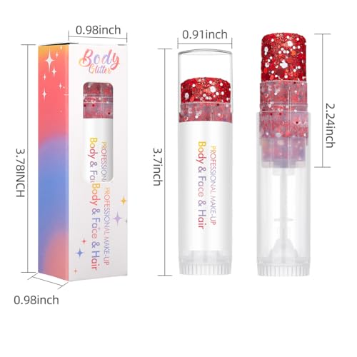 Body Glitter Stick for Face, Body & Hair - Red & Green Chunky Sparkle Glitter, 2 Pack | Long Lasting Party Makeup for Fest...